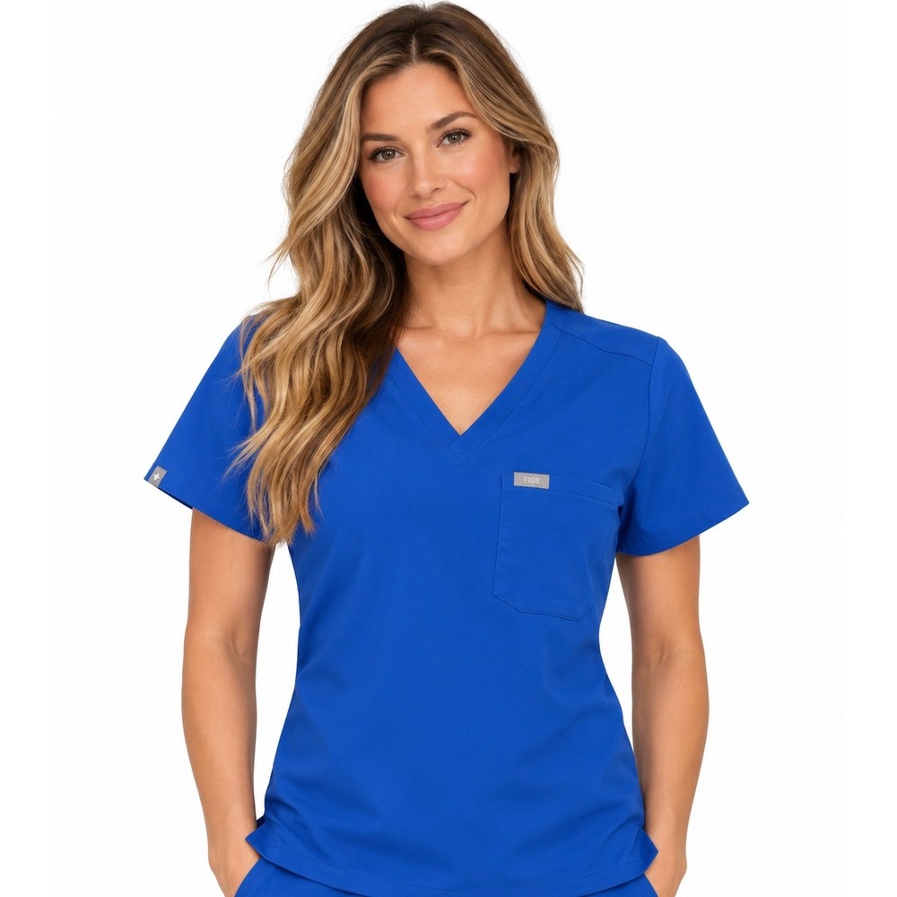 FIGS Technical Collection Casma Scrub Top Royal Blue V-Neck Size S Women